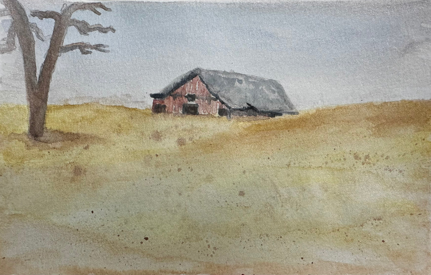 Rustic Barn Watercolor Landscape 5x7 Print